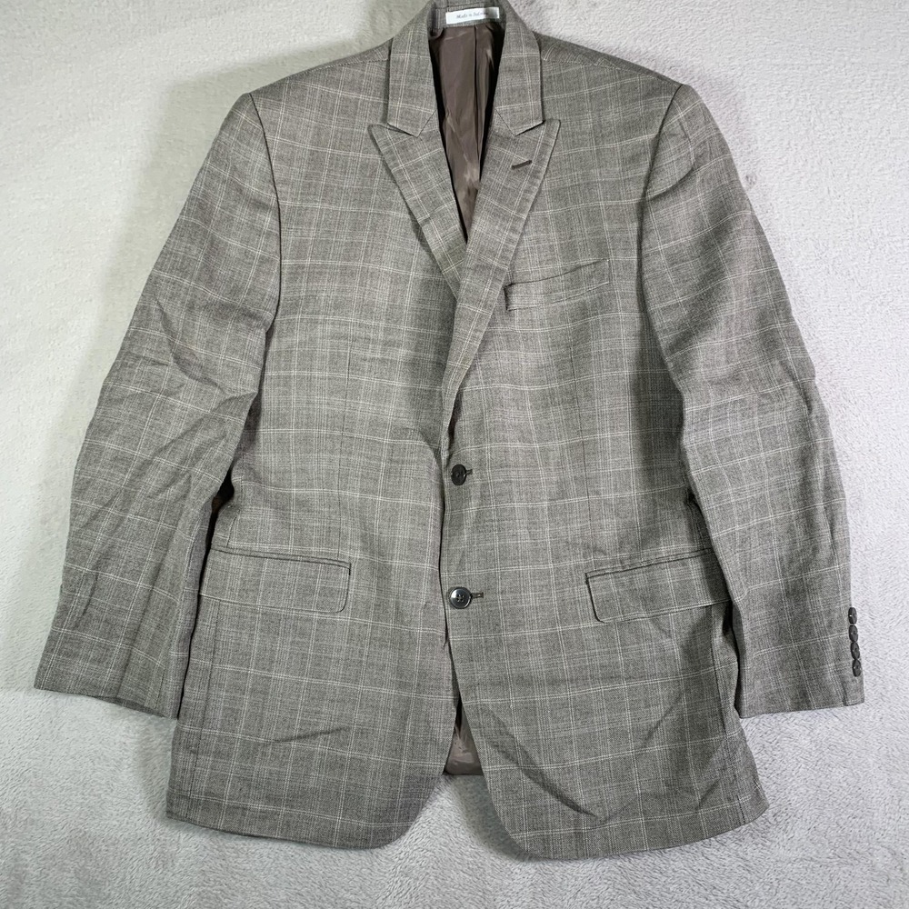 Calvin Klein Blazer Mens 40R Gray Plaid Two Button Sport Coat Jacket Lined
